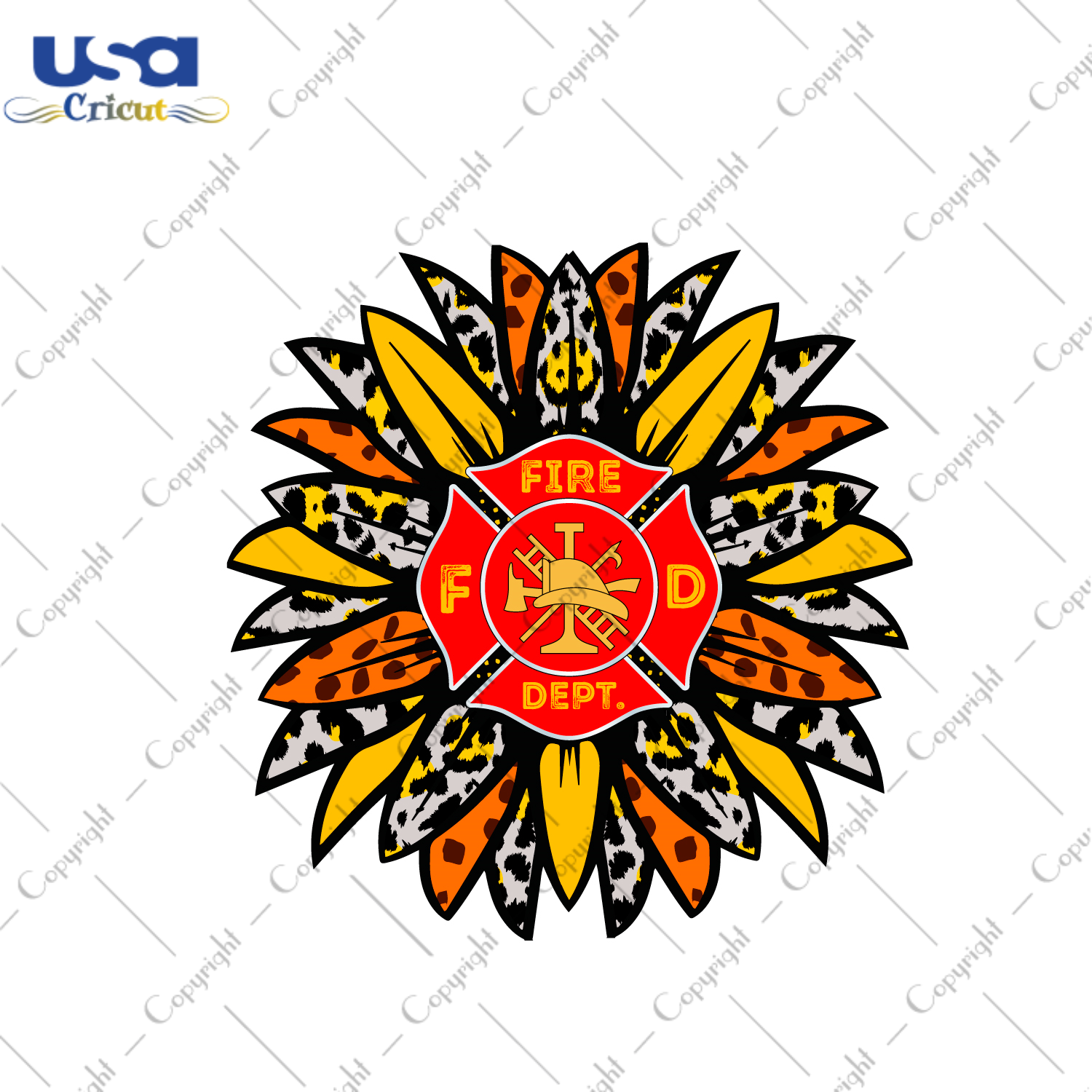 Firefighter Fire Dept Sunflower Images Diy Crafts Svg Files For Cricut, Silhouette Sublimation Files