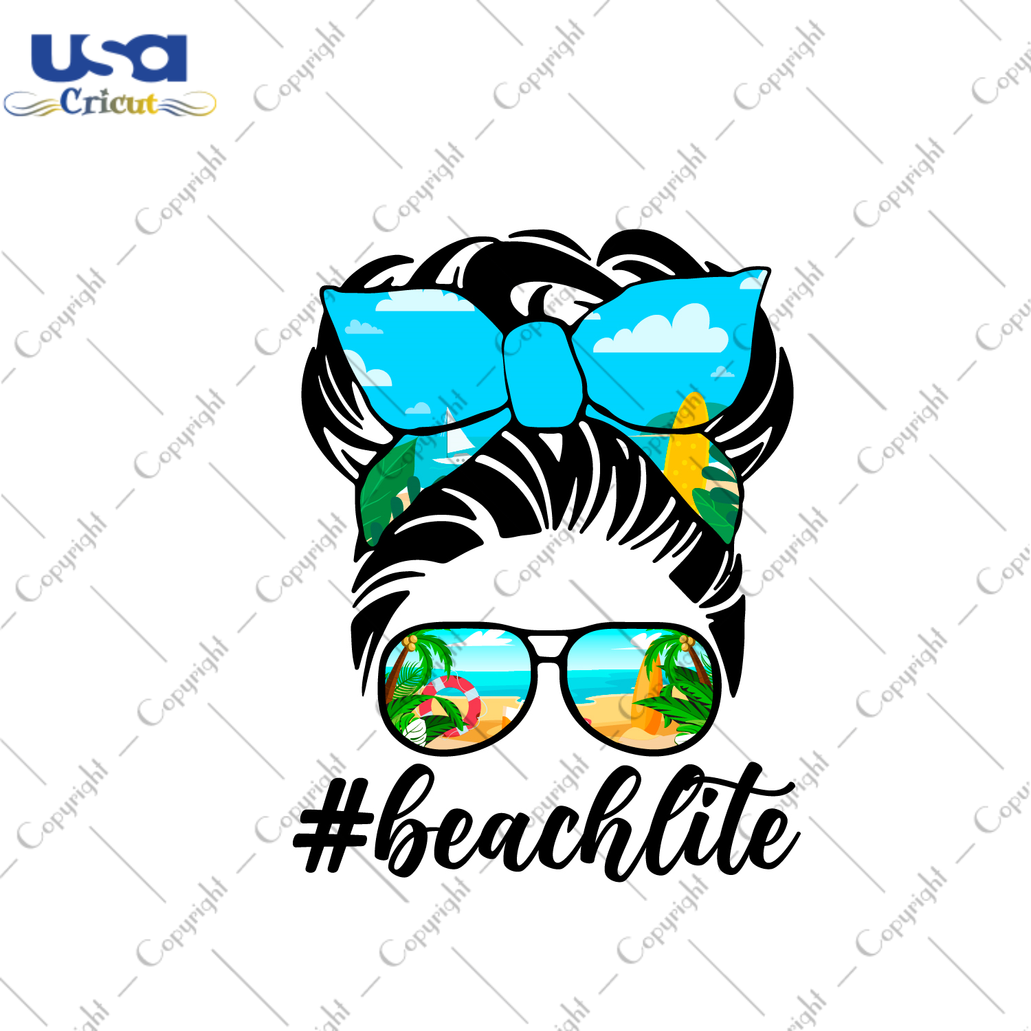 Beach Life Messy Bun Images Gift Diy Crafts Svg Files For Cricut, Silhouette Sublimation Files