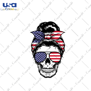 American Mama USA Flag Messy Bun Skull Mom Gift Diy Crafts Svg Files For Cricut, Silhouette Sublimation Files