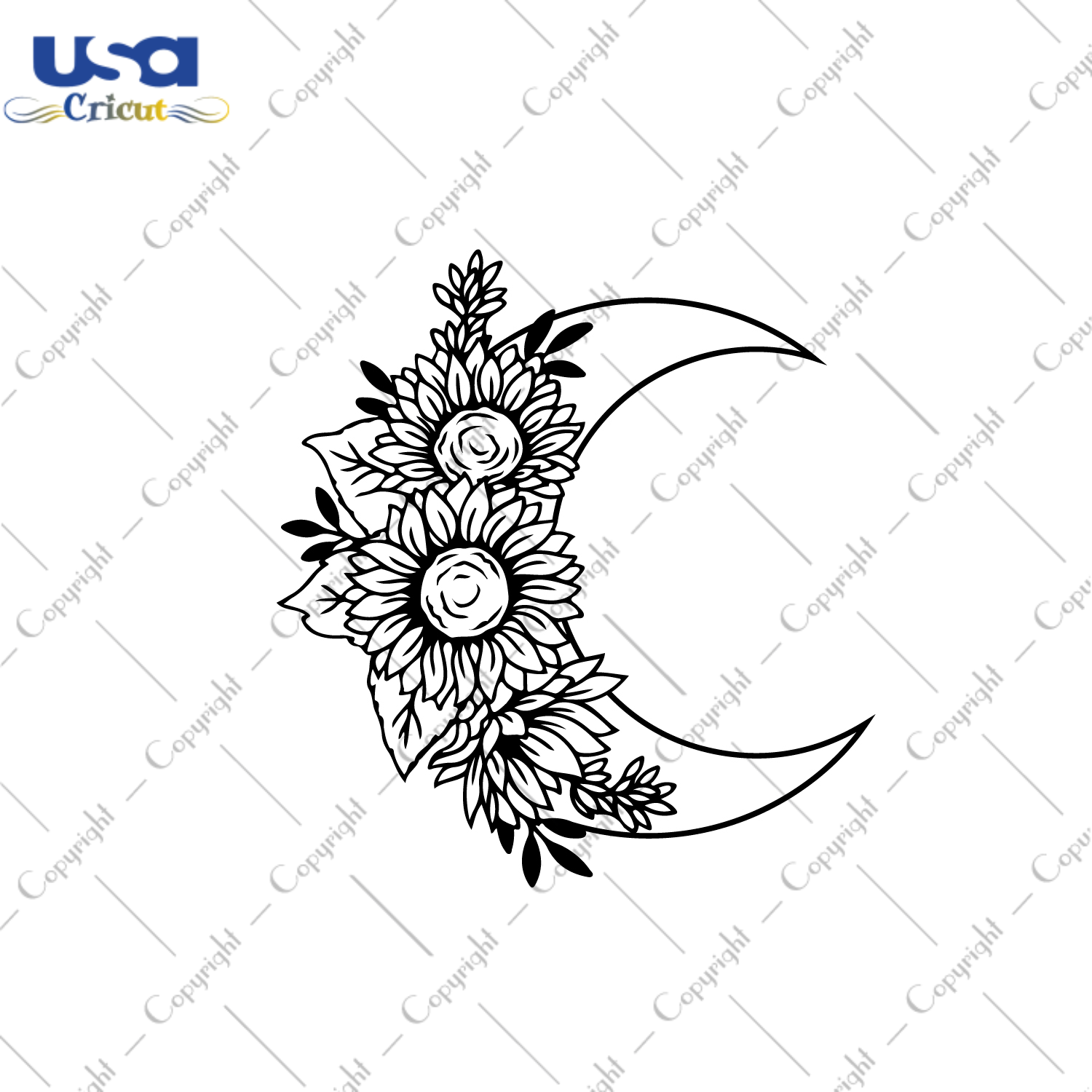 Floral Moon Silhouette SVG Gift Diy Crafts Svg Files For Cricut, Silhouette Sublimation Files