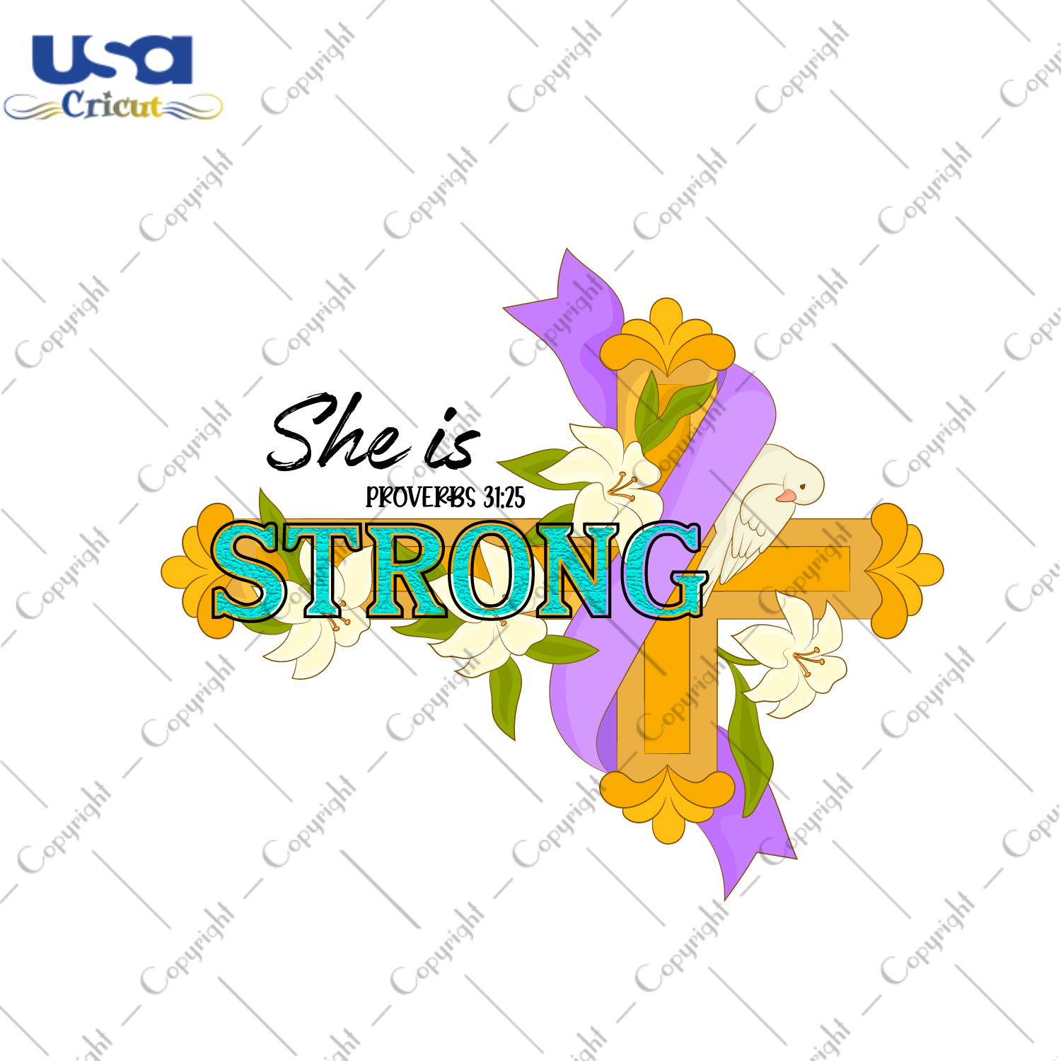 Christian Gift, She Is Strong Cross Images Diy Crafts Svg Files For Cricut, Silhouette Sublimation Files