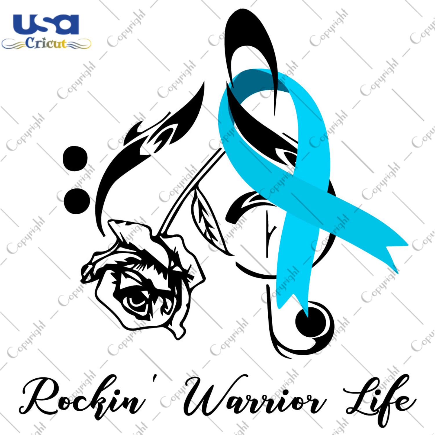 Rockin Warrior Life Breast Cancer Awareness Blue Sky Ribbon Diy Crafts Svg Files For Cricut, Silhouette Sublimation Files - USA Cricut