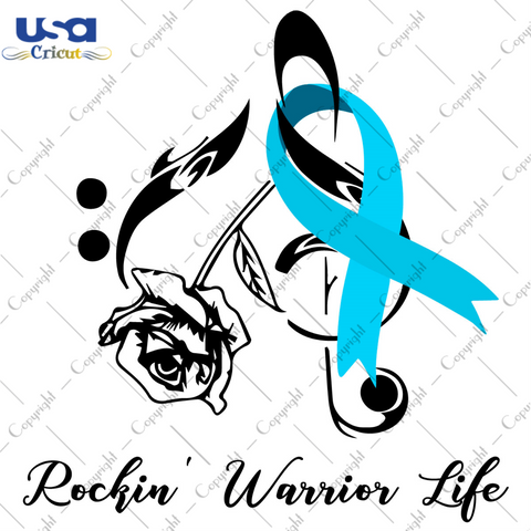 Rockin Warrior Life Breast Cancer Awareness Blue Sky Ribbon Diy Crafts Svg Files For Cricut, Silhouette Sublimation Files - USA Cricut