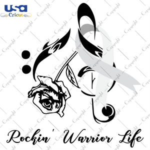 Rockin Warrior Life Breast Cancer Awareness Gray Ribbon Diy Crafts Svg Files For Cricut, Silhouette Sublimation Files - USA Cricut