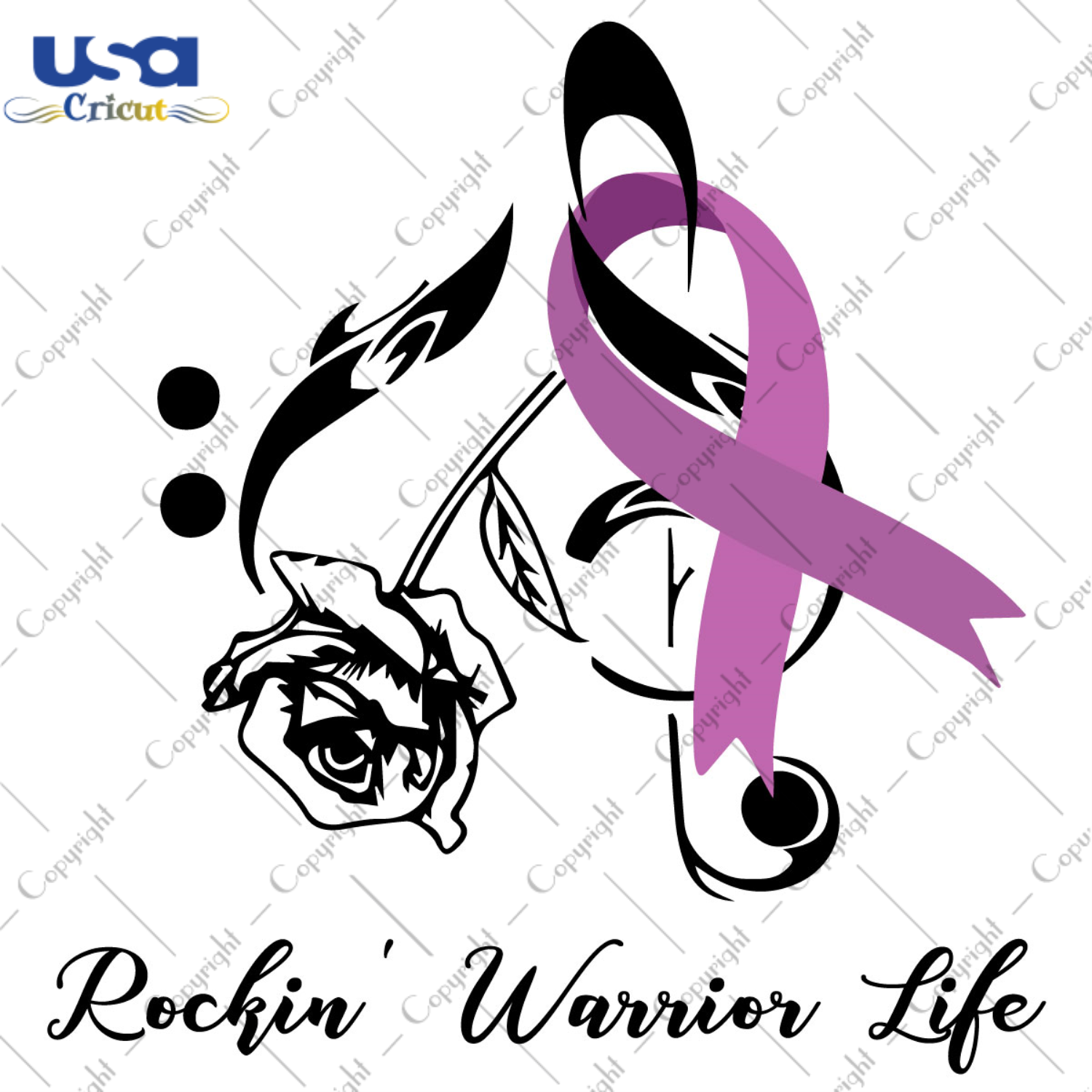 Rockin Warrior Life Breast Cancer Awareness Light Purple Ribbon Diy Crafts Svg Files For Cricut, Silhouette Sublimation Files - USA Cricut