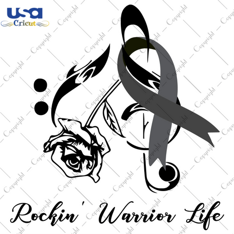 Rockin Warrior Life Breast Cancer Awareness Light Black Ribbon Diy Crafts Svg Files For Cricut, Silhouette Sublimation Files - USA Cricut