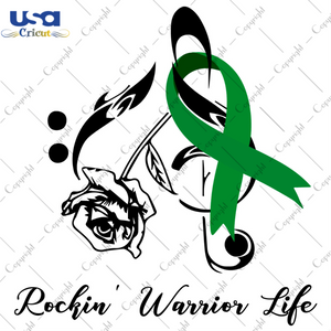 Rockin Warrior Life Breast Cancer Awareness Dark Green Ribbon Diy Crafts Svg Files For Cricut, Silhouette Sublimation Files - USA Cricut