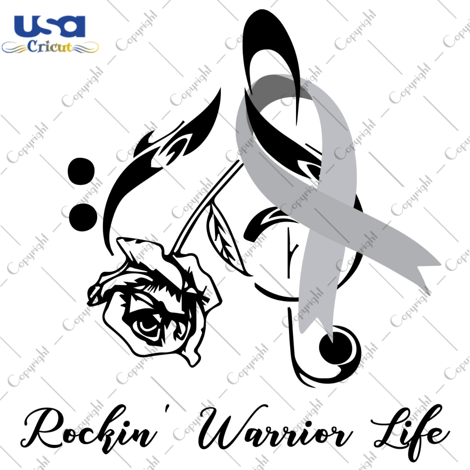 Rockin Warrior Life Breast Cancer Awareness Gray Ribbon Diy Crafts Svg Files For Cricut, Silhouette Sublimation Files - USA Cricut