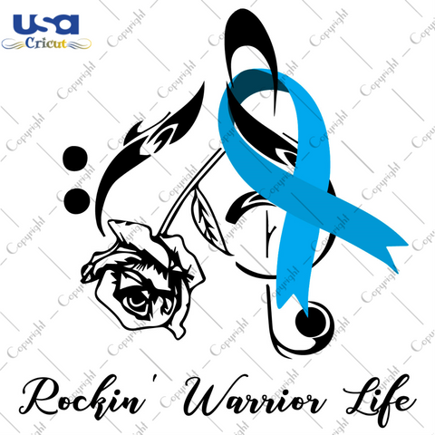 Rockin Warrior Life Breast Cancer Awareness Blue Ribbon Diy Crafts Svg Files For Cricut, Silhouette Sublimation Files - USA Cricut