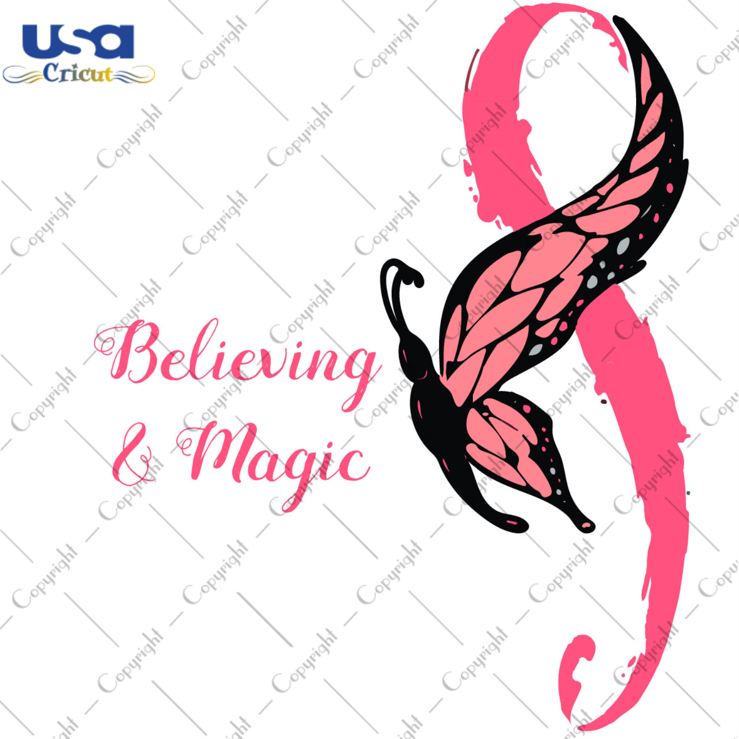 Believing & Magic Pink Ribbon Butterfly Diy Crafts Svg Files For Cricut, Silhouette Sublimation Files - USA Cricut