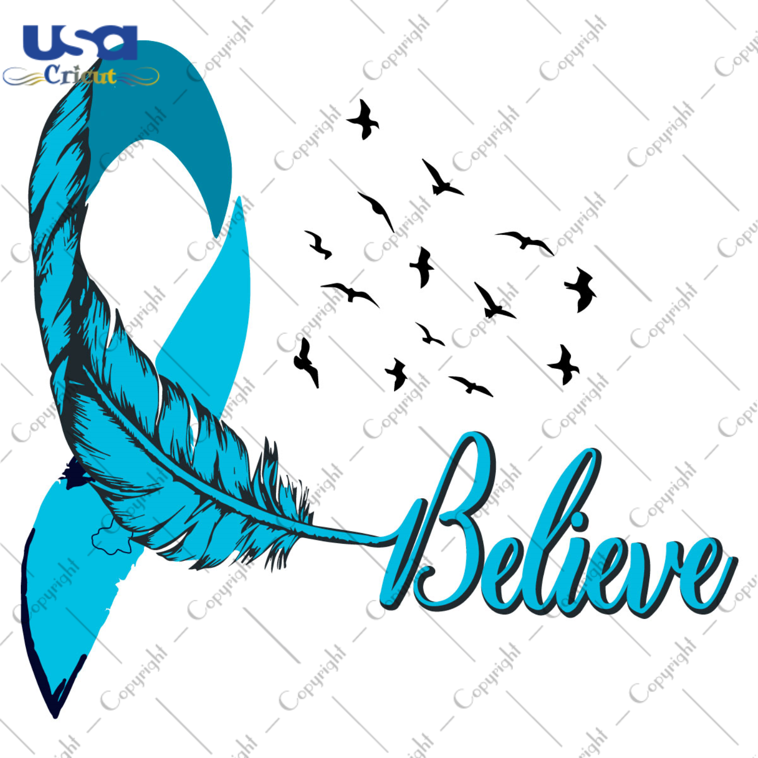 Believe Blue Feather Breast Cancer Awareness Ribbon Diy Crafts Svg Files For Cricut, Silhouette Sublimation Files - USA Cricut