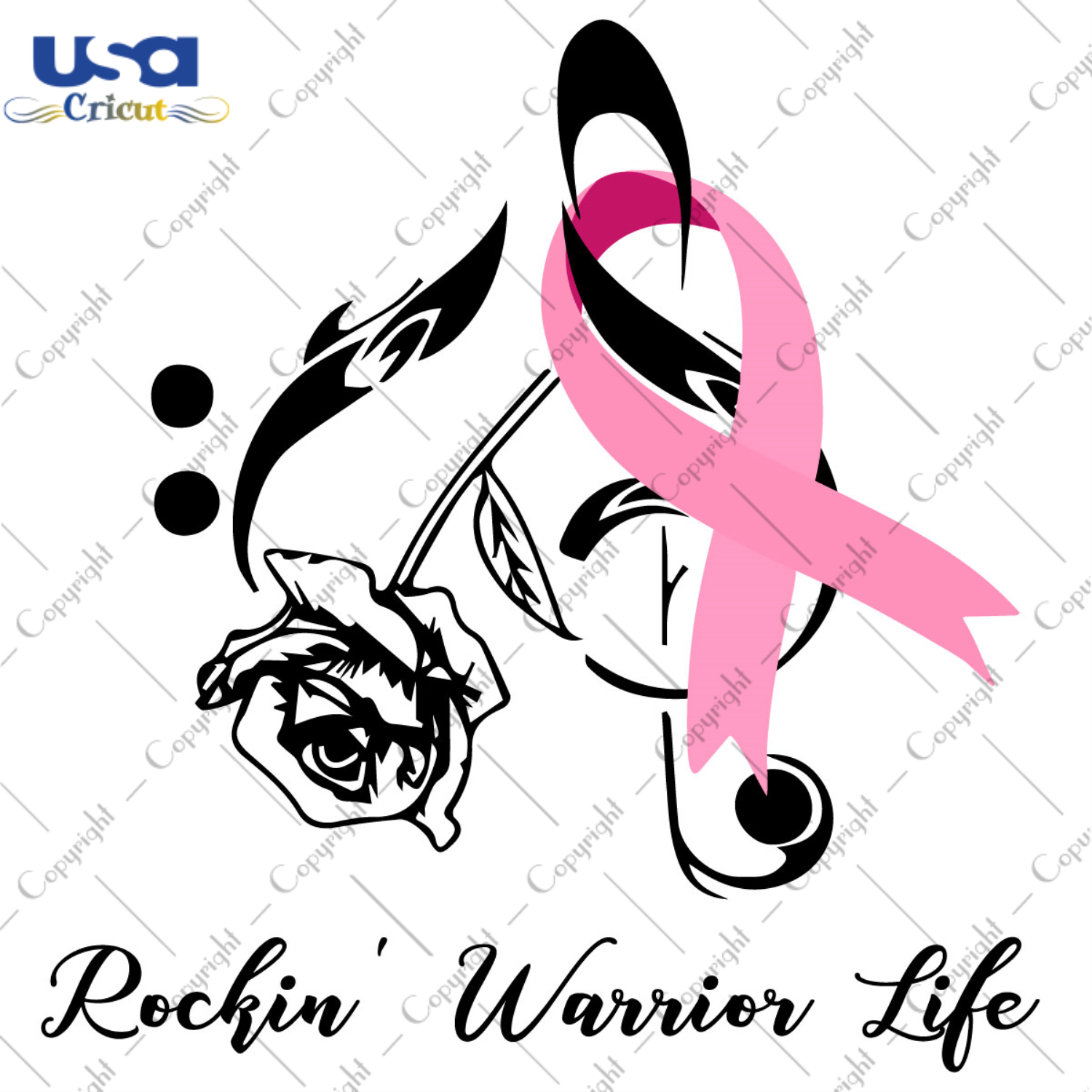 Rockin Warrior Life Breast Cancer Awareness Pink Ribbon Diy Crafts Svg Files For Cricut, Silhouette Sublimation Files - USA Cricut