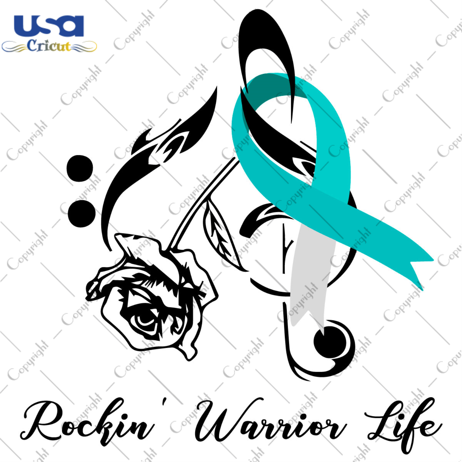 Rockin Warrior Life Breast Cancer Awareness Blue Ribbon Diy Crafts Svg Files For Cricut, Silhouette Sublimation Files - USA Cricut