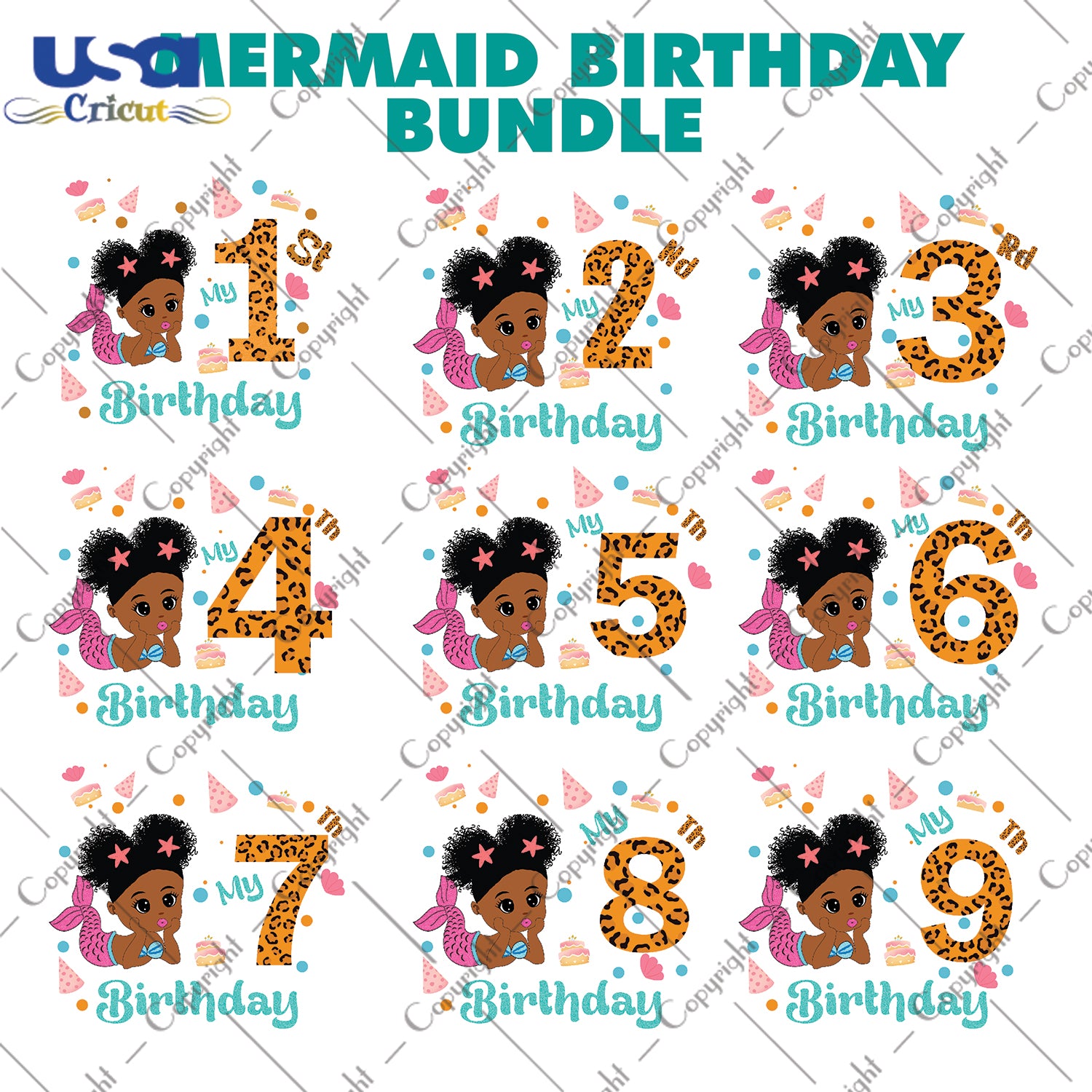 Mermaid Birthday Bundle Gifts, Shirt For Birthday Svg File Diy Crafts Svg Files For Cricut, Silhouette Sublimation Files - USA Cricut