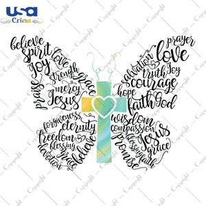 Butterfly Words Merry Christmas Gifts, Shirt For Christmas Svg File Diy Crafts Svg Files For Cricut, Silhouette Sublimation Files - USA Cricut