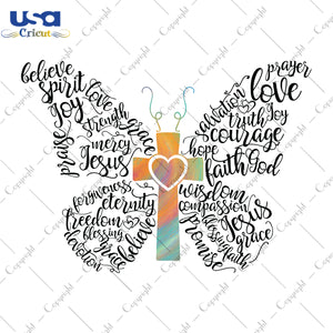 Christian Butterfly Words Christmas Gifts, Shirt For Christmas Svg File Diy Crafts Svg Files For Cricut, Silhouette Sublimation Files - USA Cricut