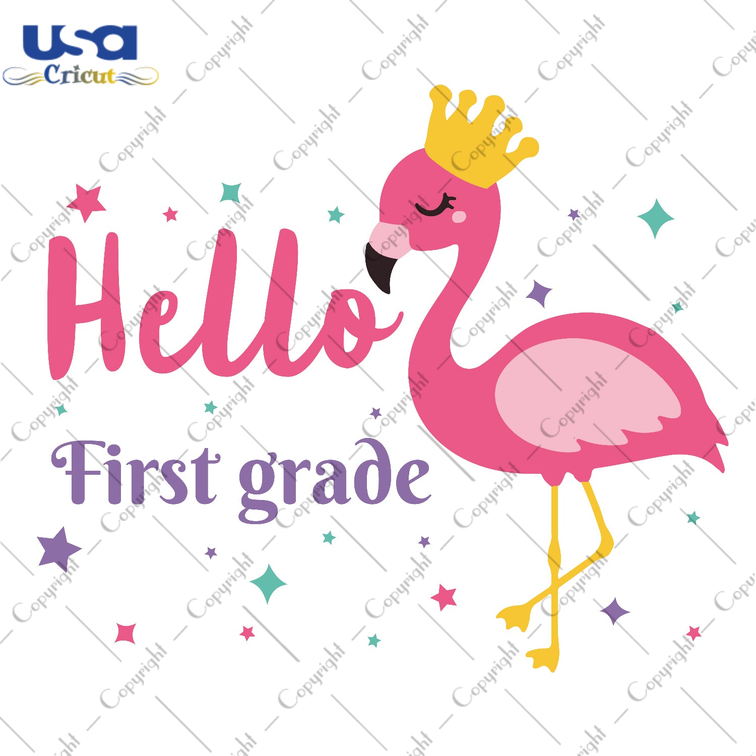 Hello First Grade Flamingo Back To School Gifts, Shirt For Kids Svg File Diy Crafts Svg Files For Cricut, Silhouette Sublimation Files - USA Cricut