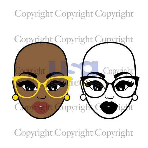 Black bald head girl vector, Black Girl Svg,Printable Cricut & Silhouette Sublimation files Instant Download - USA Cricut