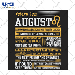 Born in August Birthday Gift Diy Crafts Svg Files For Cricut, Silhouette Sublimation Files