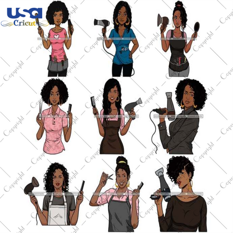 Bundle 9 Afro Woman Hairdresser Svg, Black Girl Svg, Black Woman, Diy Crafts SVG Files For Cricut, Silhouette Sublimation Files Shirt Design Ideas  Instant Download - USA Cricut