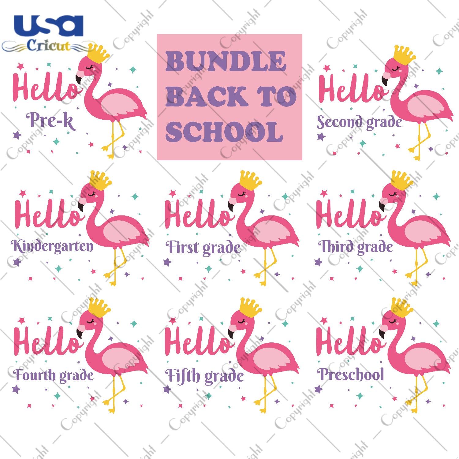 Hello School Flamingo Bundle Back To School Gifts, Shirt For Kids Svg File Diy Crafts Svg Files For Cricut, Silhouette Sublimation Files - USA Cricut