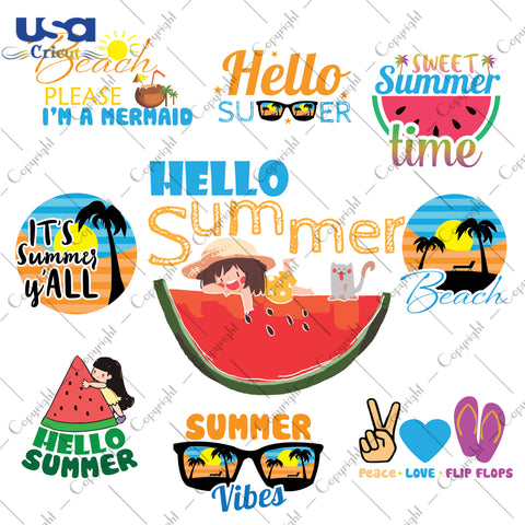 Hello Summer Bundle Svg, Trending Svg, Watermelon Svg, Diy Crafts SVG Files For Cricut, Silhouette Sublimation Files Shirt Design Ideas  Instant Download - USA Cricut