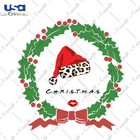 Christmas Wreath With Leopard Santa Hat Diy Crafts Svg Files For Cricut, Silhouette Sublimation Files