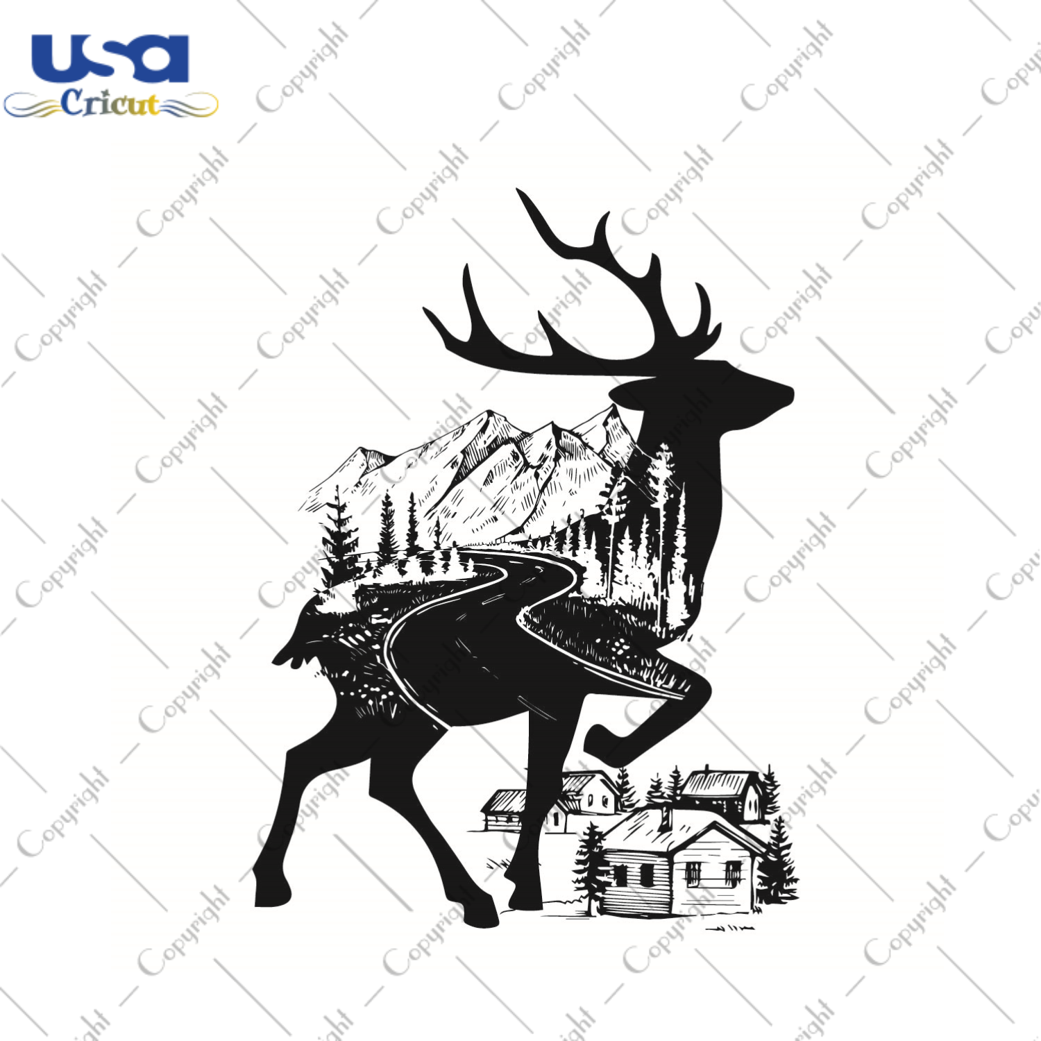 Mountain Deer Silhouette Design Diy Crafts Svg Files For Cricut, Silhouette Sublimation Files