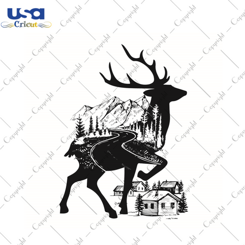 Mountain Deer Silhouette Design Diy Crafts Svg Files For Cricut, Silhouette Sublimation Files