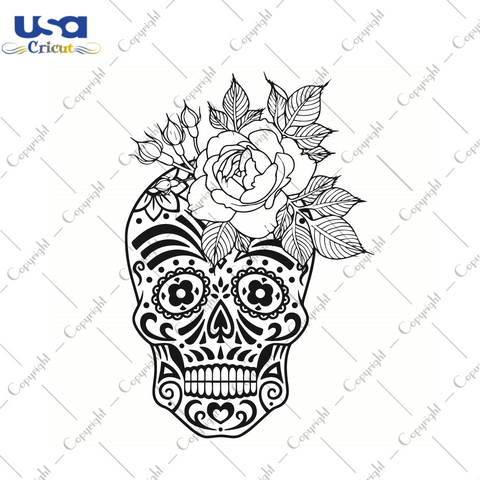 Skull Roses Flowers SVG Silhouette Diy Crafts Svg Files For Cricut, Silhouette Sublimation Files