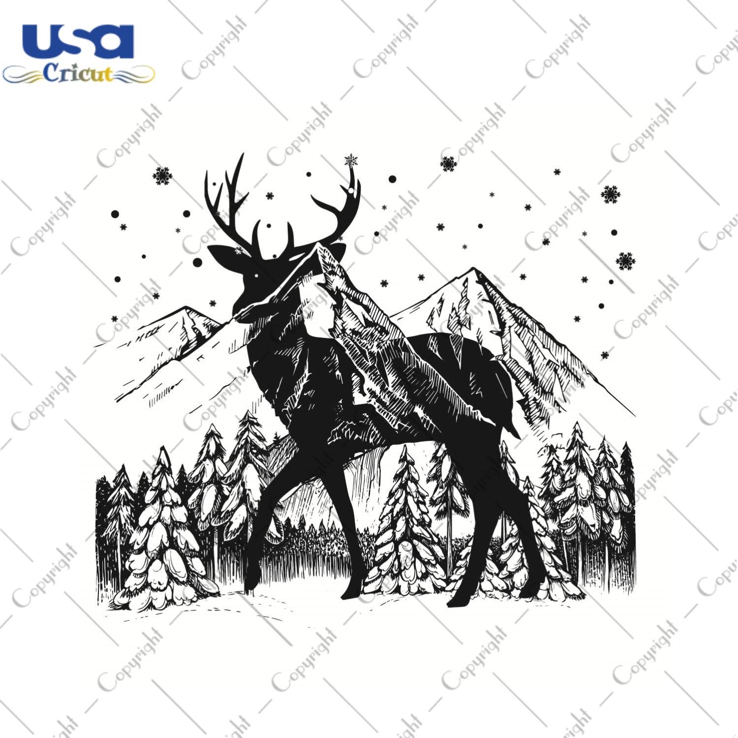 Christmas Night Gift, Forest Deer Silhouette Svg Diy Crafts Svg Files For Cricut, Silhouette Sublimation Files