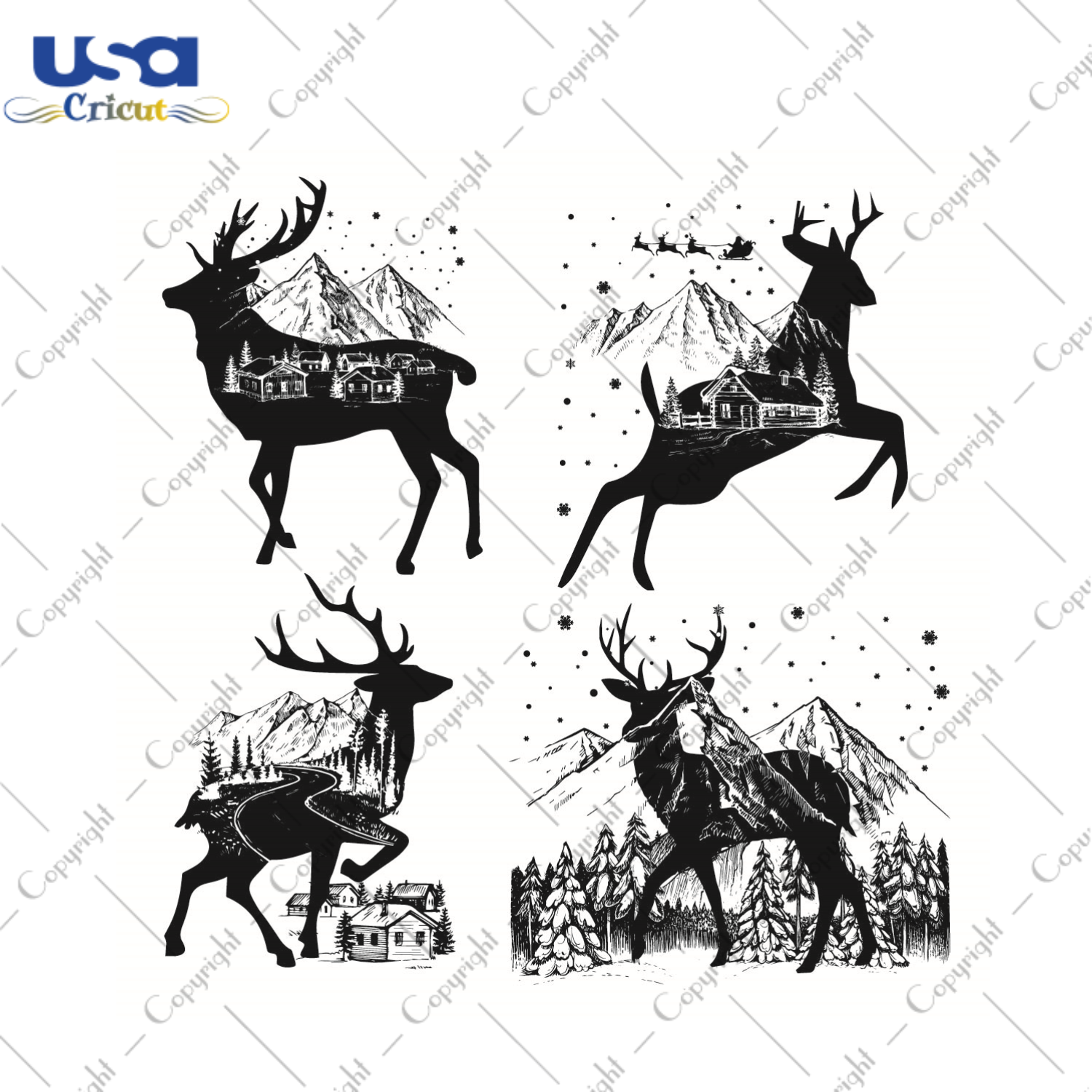 Mountain Deer SVG Bundle Silhouette Diy Crafts Svg Files For Cricut, Silhouette Sublimation Files