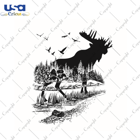 Moose Forest Silhouette Gift Diy Crafts Svg Files For Cricut, Silhouette Sublimation Files