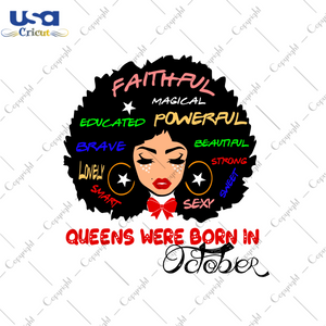 Afro Queens Were Born In October Diy Crafts Svg Files For Cricut, Silhouette Sublimation Files