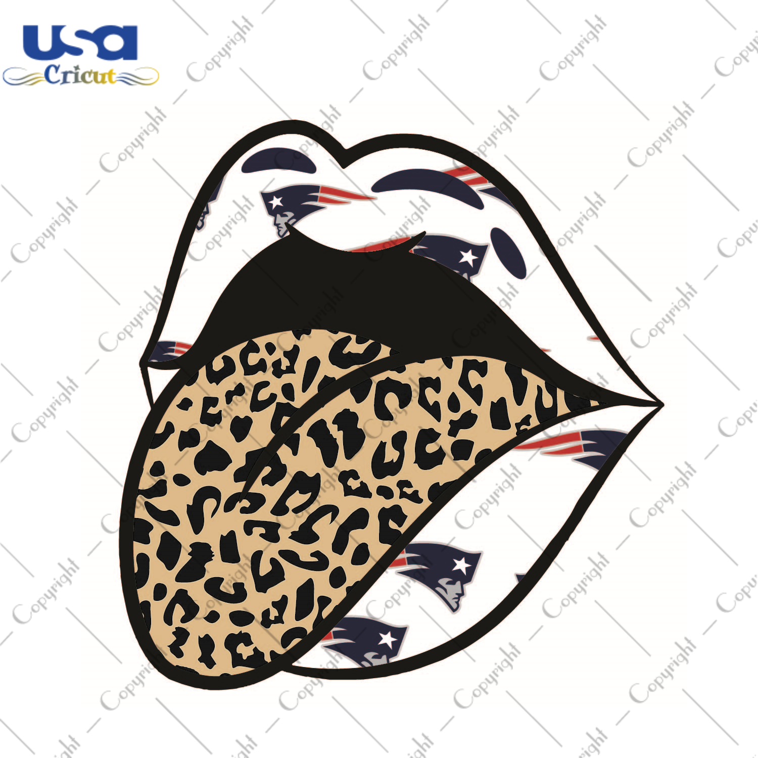 American Football, Patriots Glossy Lips With Leopard Plaid Tongue Diy Crafts Svg Files For Cricut, Silhouette Sublimation Files