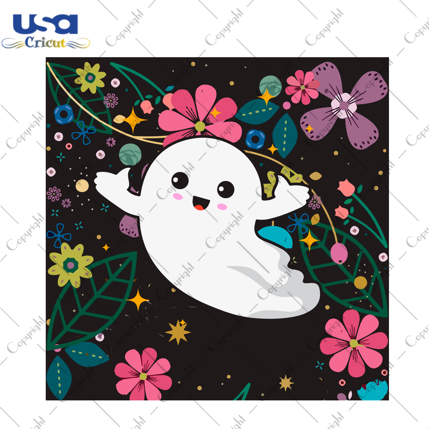 Halloween 2021 Cute Ghost Flowers Pattern Diy Crafts Svg Files For Cricut, Silhouette Sublimation Files