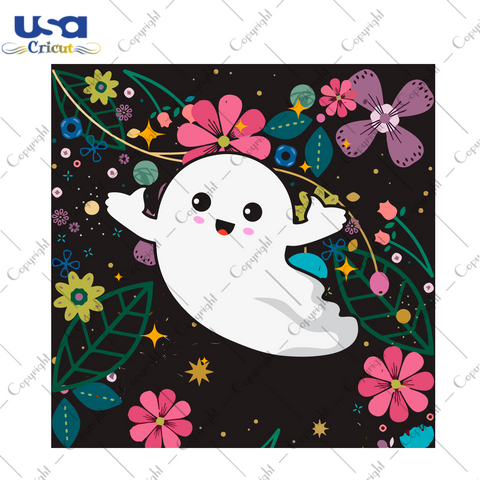 Halloween 2021 Cute Ghost Flowers Pattern Diy Crafts Svg Files For Cricut, Silhouette Sublimation Files