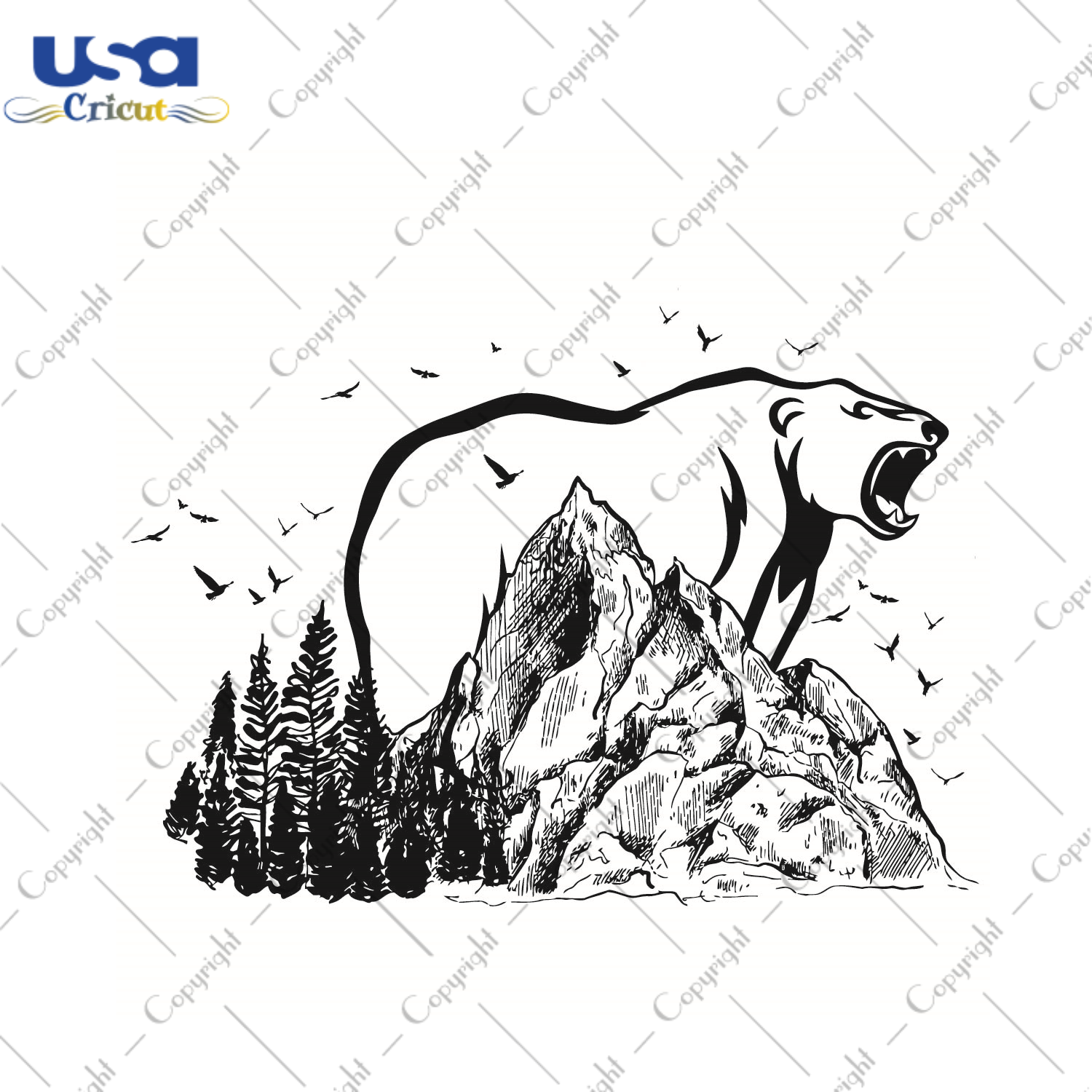 White Bear Forest Silhouette Gift Diy Crafts Svg Files For Cricut, Silhouette Sublimation Files