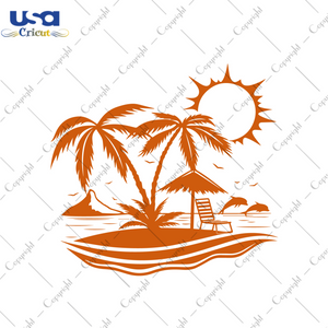 Island Coconut Under The Sun With Beach Chair Vector Diy Crafts Svg Files For Cricut, Silhouette Sublimation Files