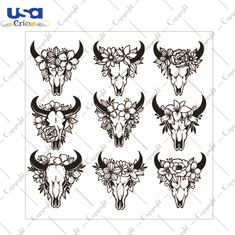 Cow Skull Boho Silhouette SVG Bundle Diy Crafts Svg Files For Cricut, Silhouette Sublimation Files