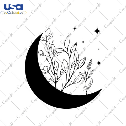 Floral Moon Silhouette SVG Gift Diy Crafts Svg Files For Cricut, Silhouette Sublimation Files