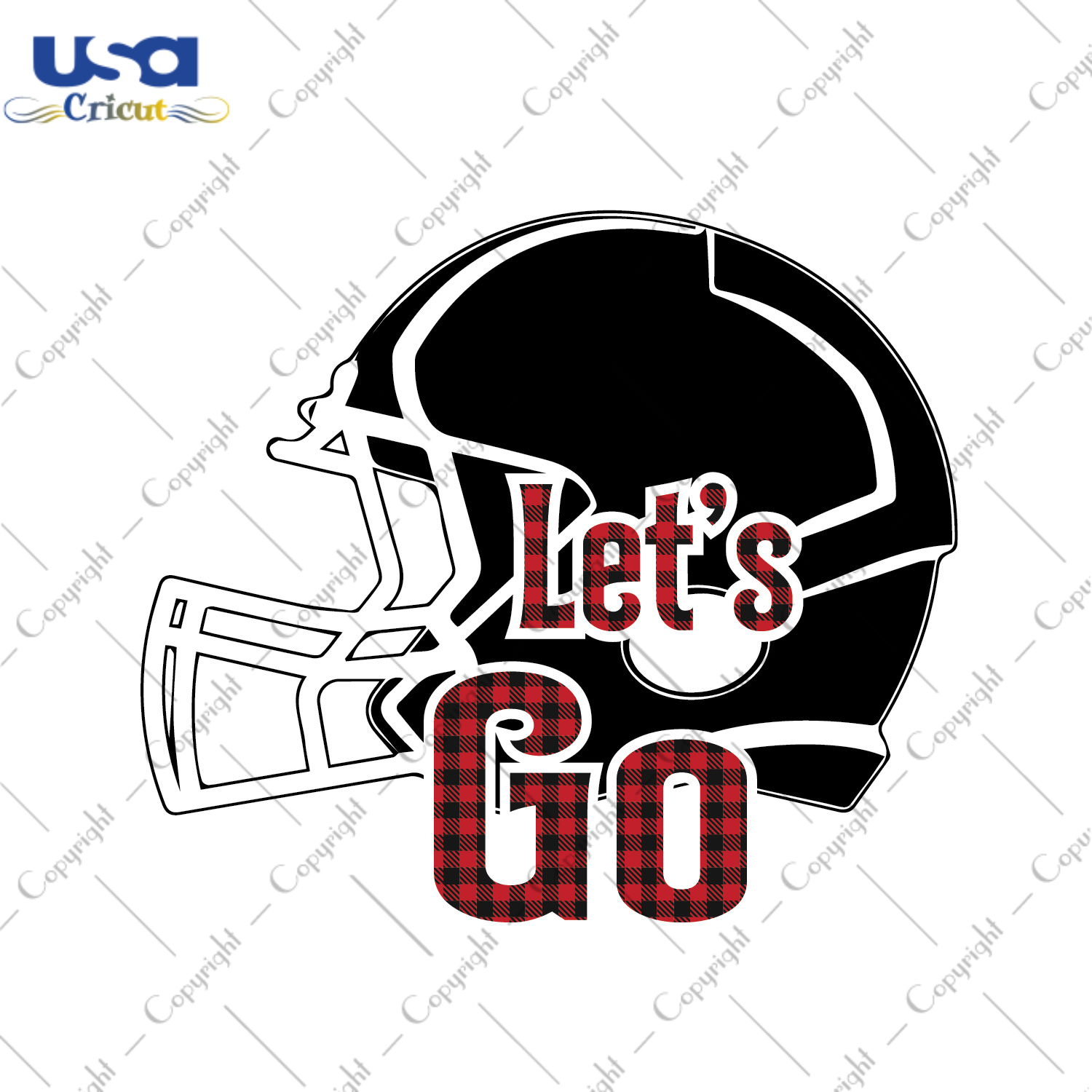 Football Fan, Lets Go Red Buffalo Plaid Font Football Helmet Diy Crafts Svg Files For Cricut, Silhouette Sublimation Files