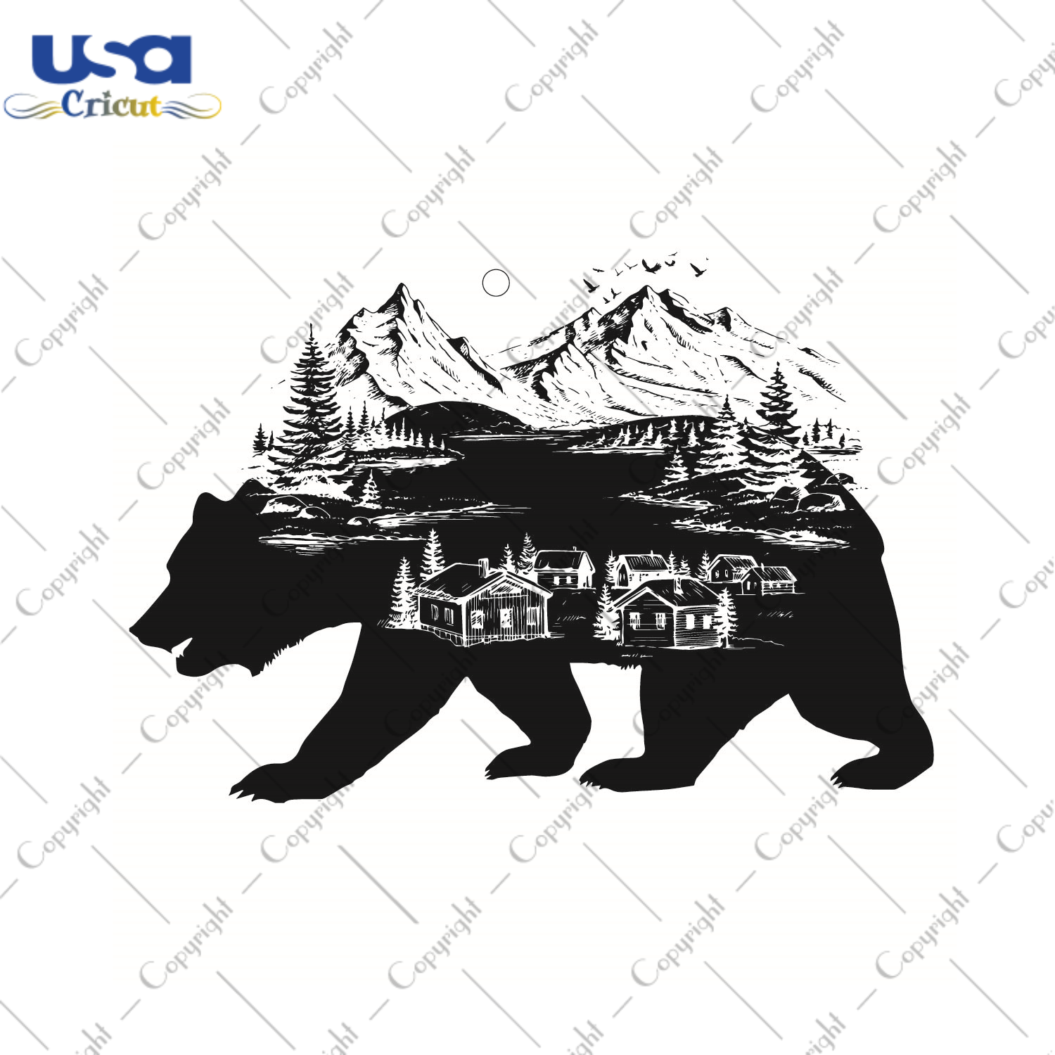 Bear Forest Silhouette Vector Diy Crafts Svg Files For Cricut, Silhouette Sublimation Files