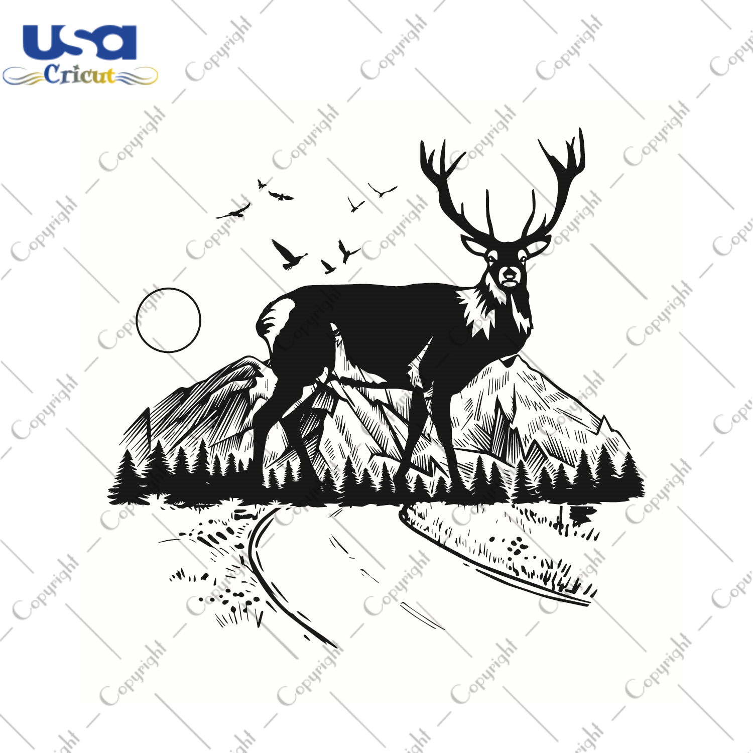 Deer Forest Vector, Forest And Mountain Diy Crafts Svg Files For Cricut, Silhouette Sublimation Files