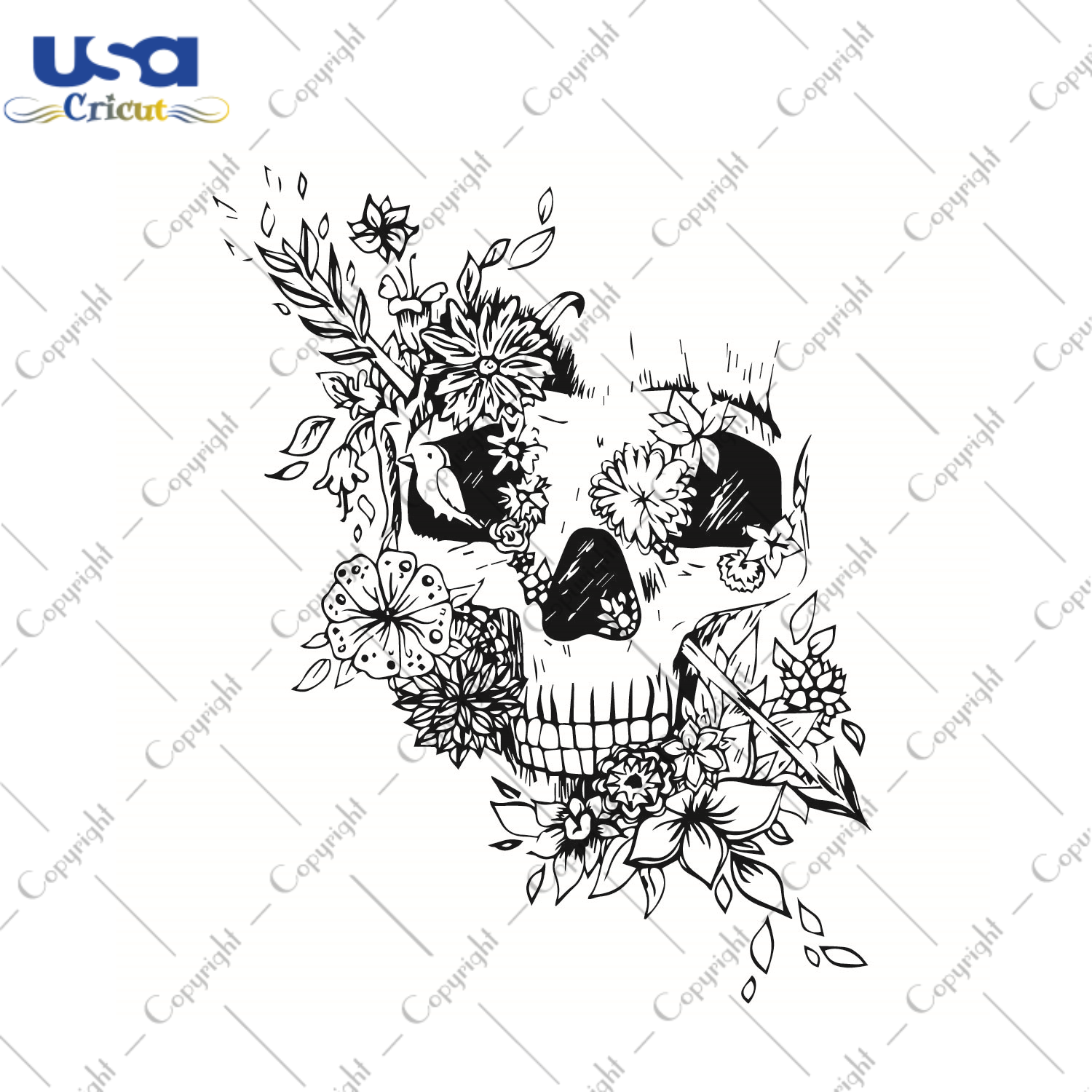 Floral Skull Head Vector Silhouette SVG Diy Crafts Svg Files For Cricut, Silhouette Sublimation Files