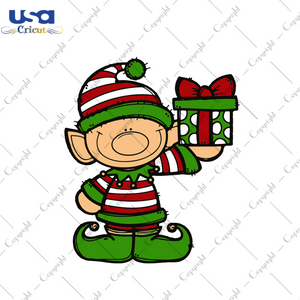 Christmas Elf With Gift, Christmas Svg, Elf Svg, Christmas Elf Svg, Elf Gift Svg, Cute Elf Svg, Christmas Elf Vector, Christmas Elf Lover, Elf Lover, Christmas Gifts, Merry Christmas, Christm