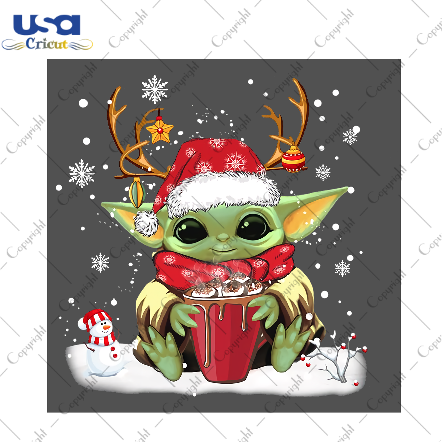 Christmas Yoda Drinking Hot Cocoa Png, Png Only, - USA Cricut