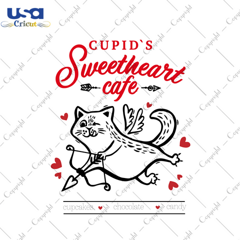 Cupids Sweetheart Cafe Svg, Valentine Svg, Cupid Svg, Cupids Sweetheart Svg, Cupid Cafe Svg, Cupid Cat Svg, Funny Cat Svg, Valentines Day Svg, Valentine Gifts, Valentine Hearts Svg, Cupcakes Svg, Diy Crafts, Silhouette Cut File