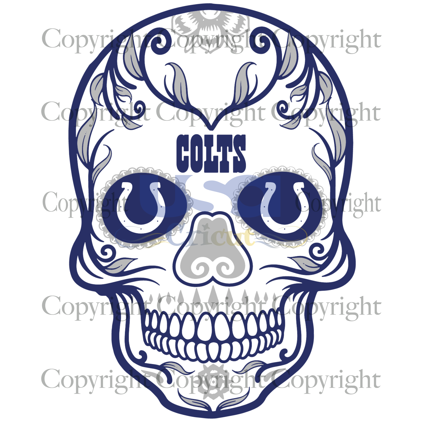 Flower Skull Caps Colts Svg, Sport Svg, Colts Logo Design, Colts NFL Skull, NFL Team, SVG Cricut & Silhouette Sublimation files Instant Download Version - USA Cricut