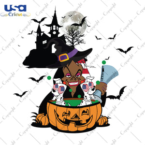 Witch With Two Dogs Halloween USA Flag Gifts, Shirt For Halloween Svg File Diy Crafts Svg Files For Cricut, Silhouette Sublimation Files - USA Cricut